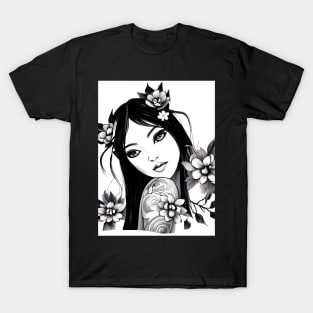 girl tatoo art flowers T-Shirt